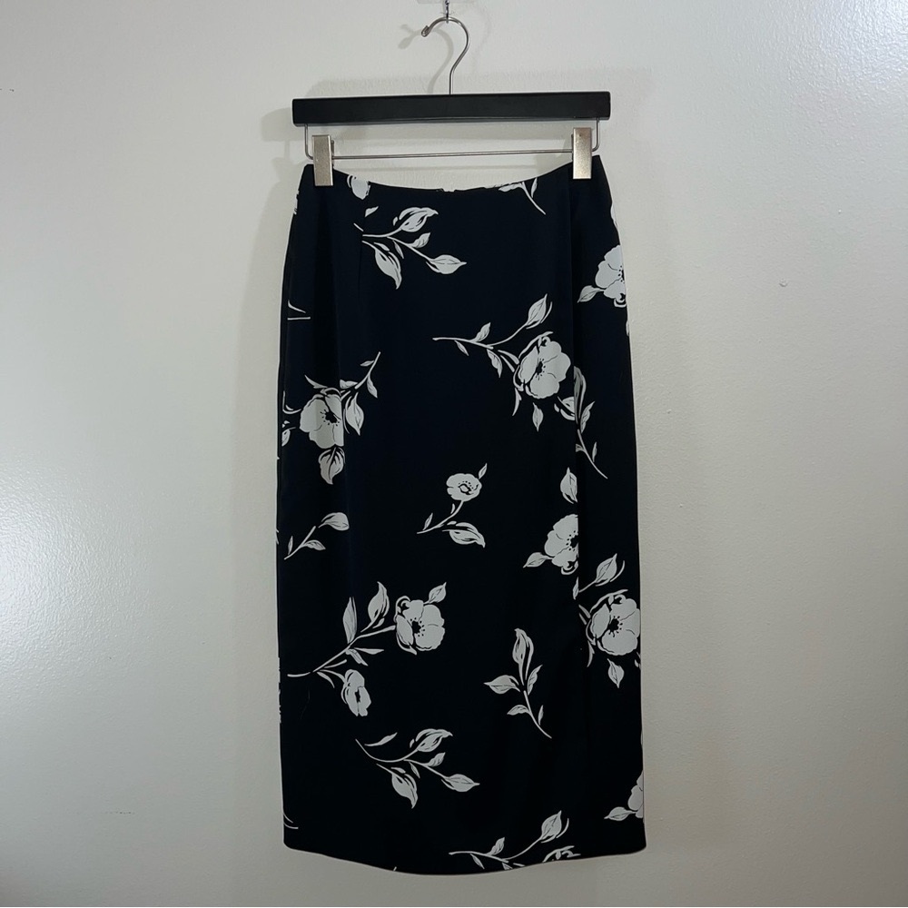 Vintage Talbots Floral Black and White Wrap Midi Skirt Made in the USA size 6